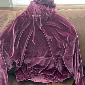 Maroon velvet cropped PINK hoodie